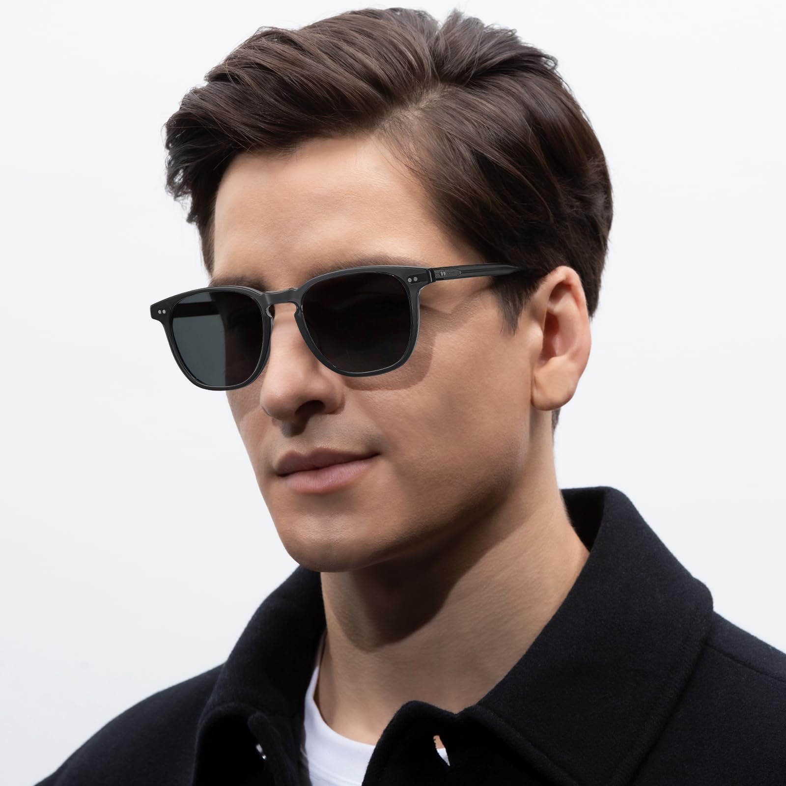 CARFIA Vintage Polarisierte Sonnenbrille Herren Rechteckigen Acetatrahmen | UV-Schutz Fahrerbrillen，Anti-Blendung，Grau grün Linsen Für Autofahren, Angeln, Wandern