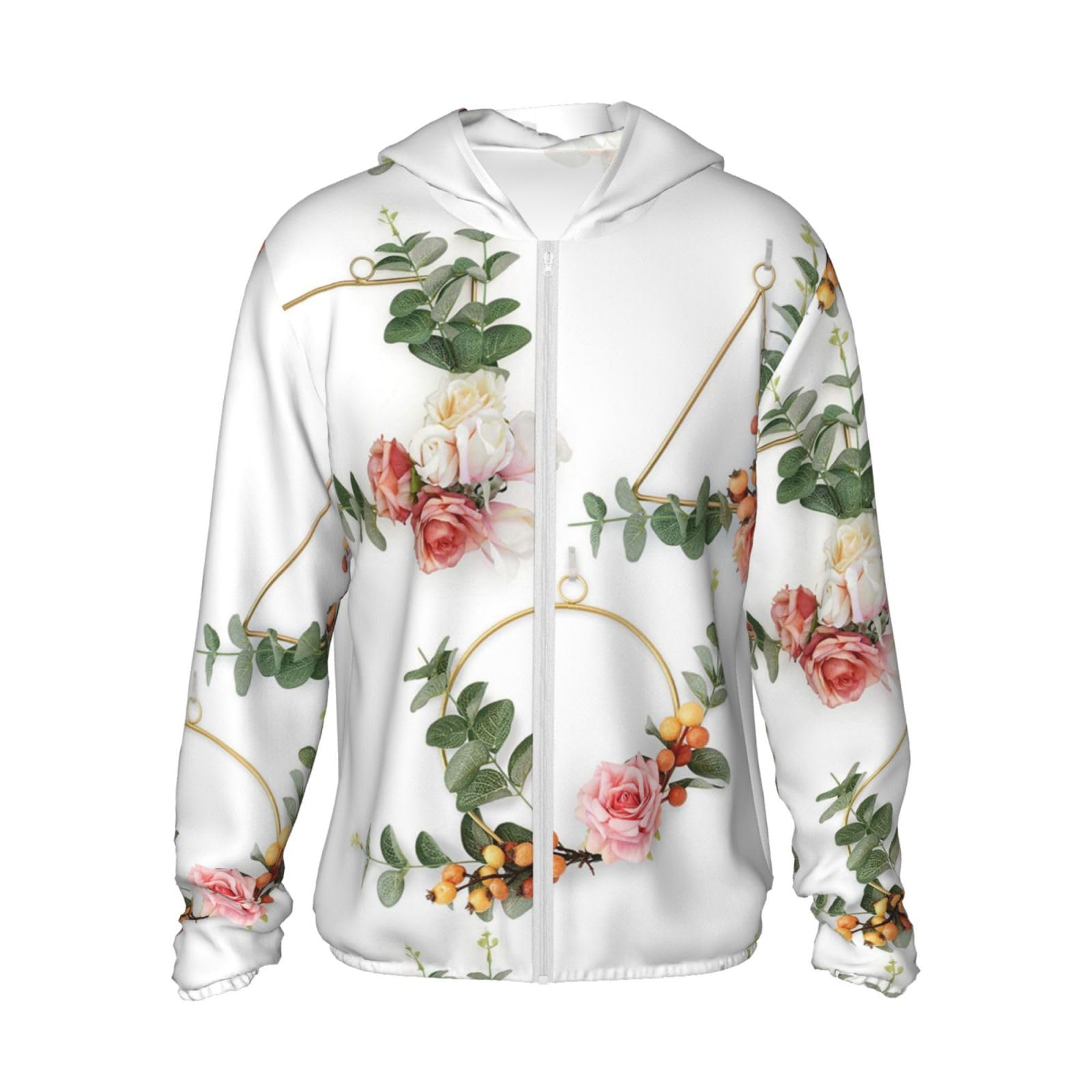 Ousika Gold Floral Printed Sun Protection Hoodie Upf 50+ Men Women Long Sleeve Sun Shirts For Beach Running