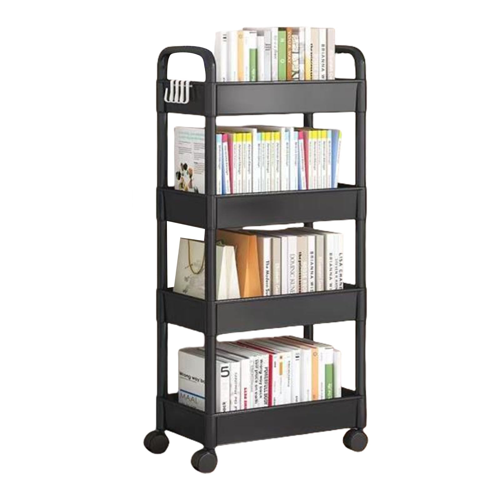 ZWWAAZHF Snacks and Beverages Rack Easy to Assemble Rolling Cart 4 Tiers Trolley Storage Solution for Picnics Movable Shelf for Bedroom Organization