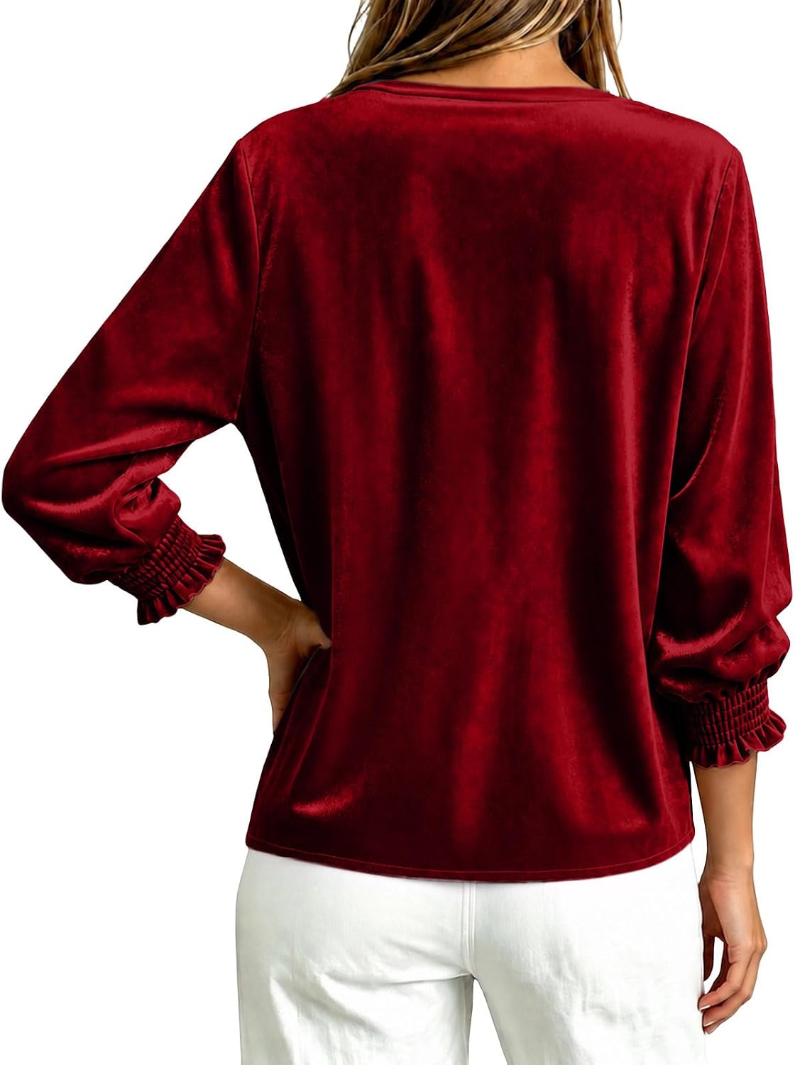 Womens Velvet Cowl Neck Top 3/4 Sleeve Trendy Wear