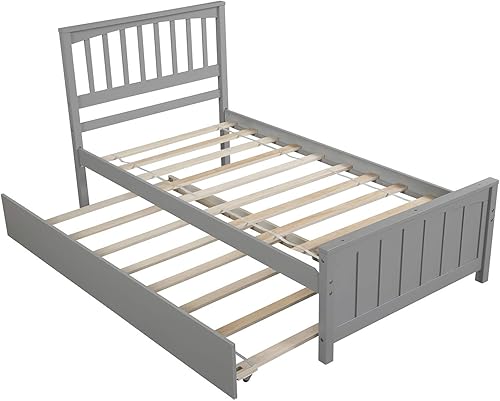 Miniatura 3 de SOFTSEA Base de cama de plataforma individual con nido con cabecera y estribo para dormitorio pequeño, marco de cama individual de madera para niños