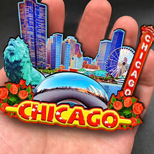 Imán decorativo de madera USA Chicago - 3D redondo miniatura 4
