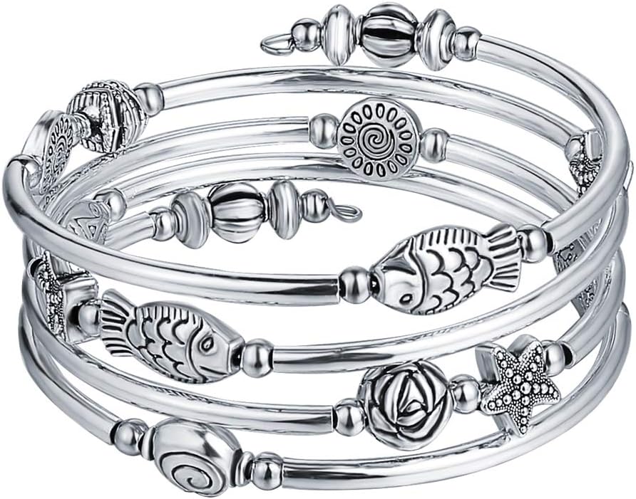 BULINLIN Layered Wrap Bangle Turquoise Bracelet - Bead Bracelet with Natural Agate Stone, Gifts For Women