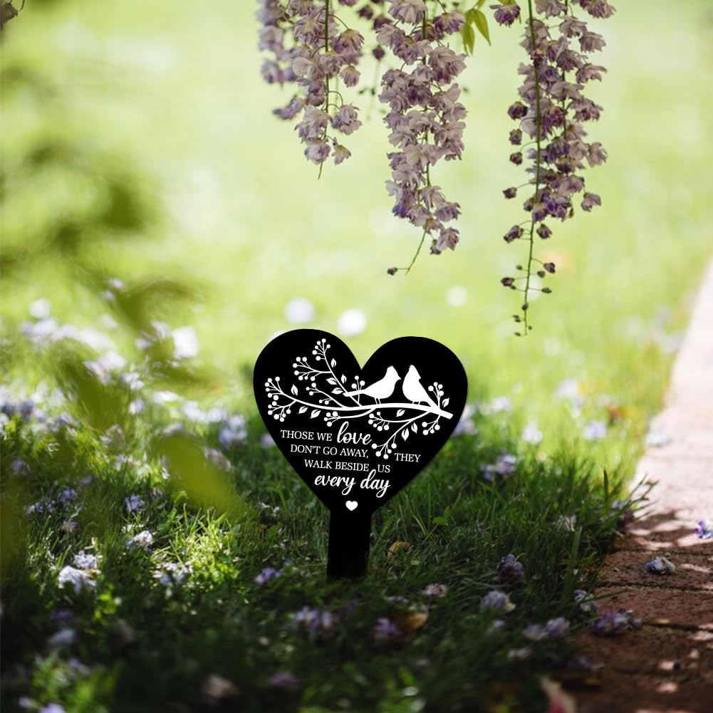 GLOBLELAND Heart-Shaped Bird Branch Memorial Plaque Stake for Cemetery Acrylic, 10x6.2 Inch, Black, 258x158mm/10x6.2inch - Image 4