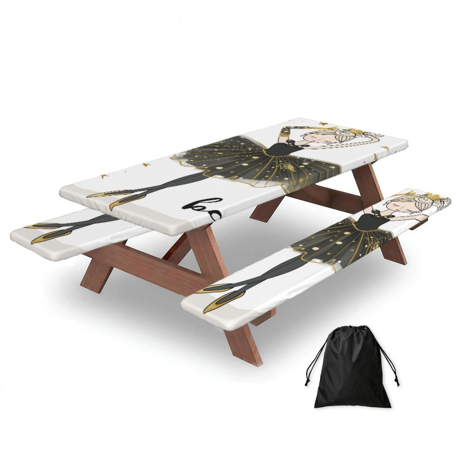 Nappe de pique-nique ajustée avec housses de banc, nappe élastique ajustée, pour camping, extérieur, 183 cm