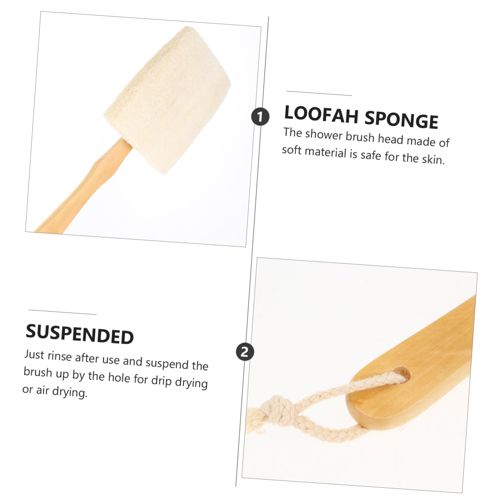 Healvian 3pezzi Spazzola Da Loofah Con Manico Lungo Esfoliante Naturale Per La Pulizia Del Corpo e Massaggio Della Schiena Accessorio Bagno e Loofah Per Pelli Secche e Relax