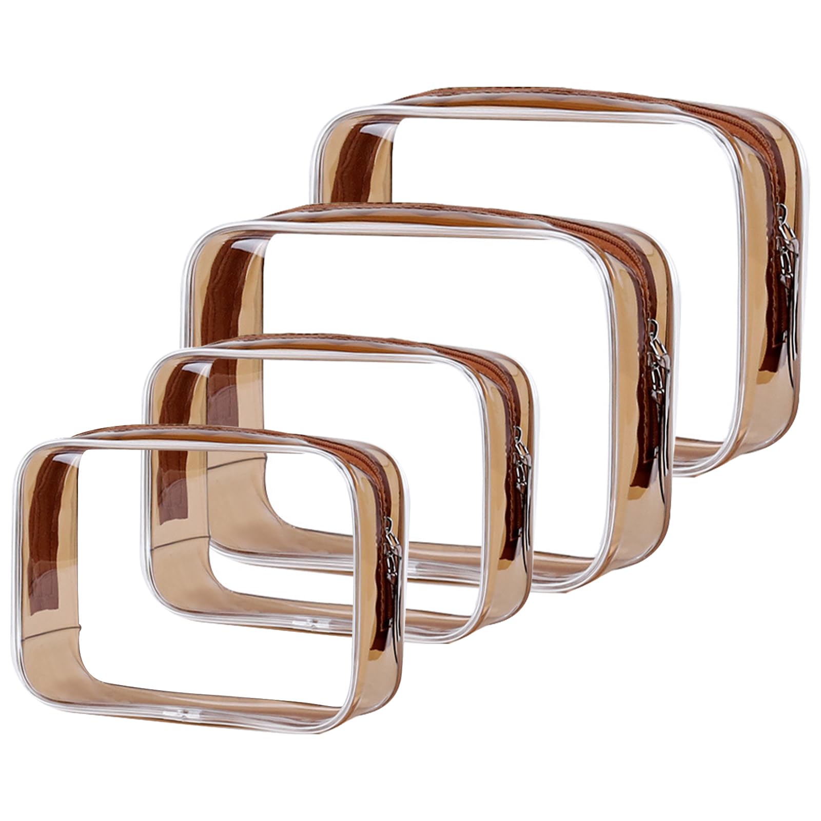 Tbestmax 4 Packs Cosmetic Bags Clear Makeup Bags Portable Travel Toiletry Bags Waterproof Cosmetic Organizer Brown(2M + 2L)