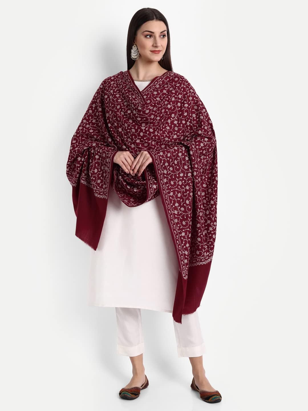 Zamour Kashmiri Indian Sozni Embroidery Pashmina Wool Shawl Scarf for Women image 3