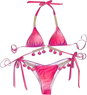 2025 Bikini Mujer Conjunto Traje de Baño Traje de Baño Verano Bikini Mujer con Tirantes Sexy Tops Gradiente de Color para Adolescentes, Rosa., S