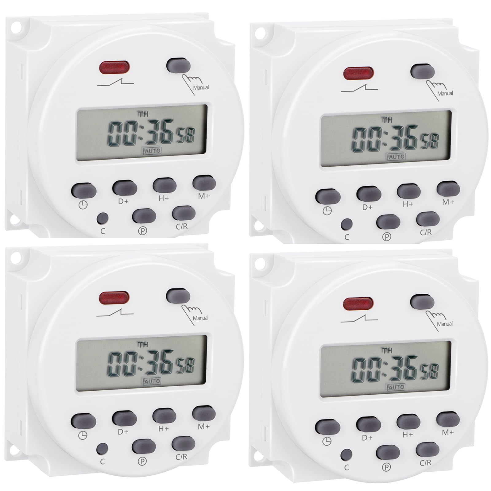 4 interruptores temporizadores, CN101A, CC/CA 24 V 16 A, temporizador programable de alimentación LCD digital, interruptor de relé de tiempo, soporta 28 horas programadas diarias o semanales (4