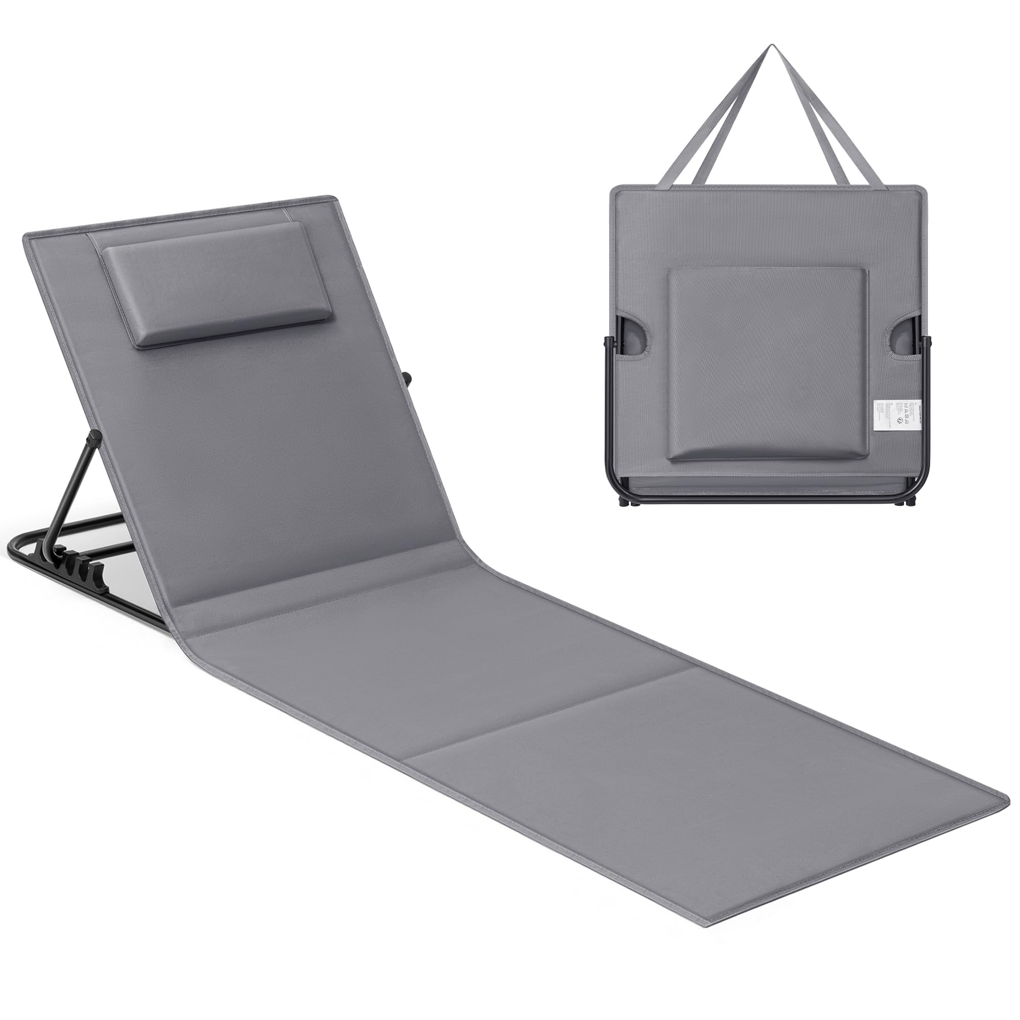 SONGMICS Tumbona de Playa, Tumbona, Cojín, Respaldo Basculante, Portátil con Asa, para Camping Jardín Piscina, 158 x 55 cm, Gris Pizarra GCB151G01