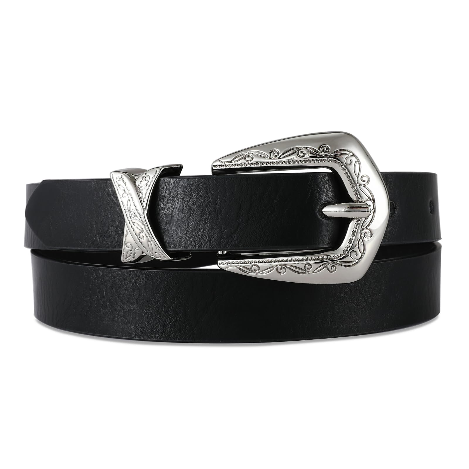 RISANTRY Western Belt for Women Ladies Cowgirl Skinny Country Belt for Pants Jeans, Womens Black Thin Belts
