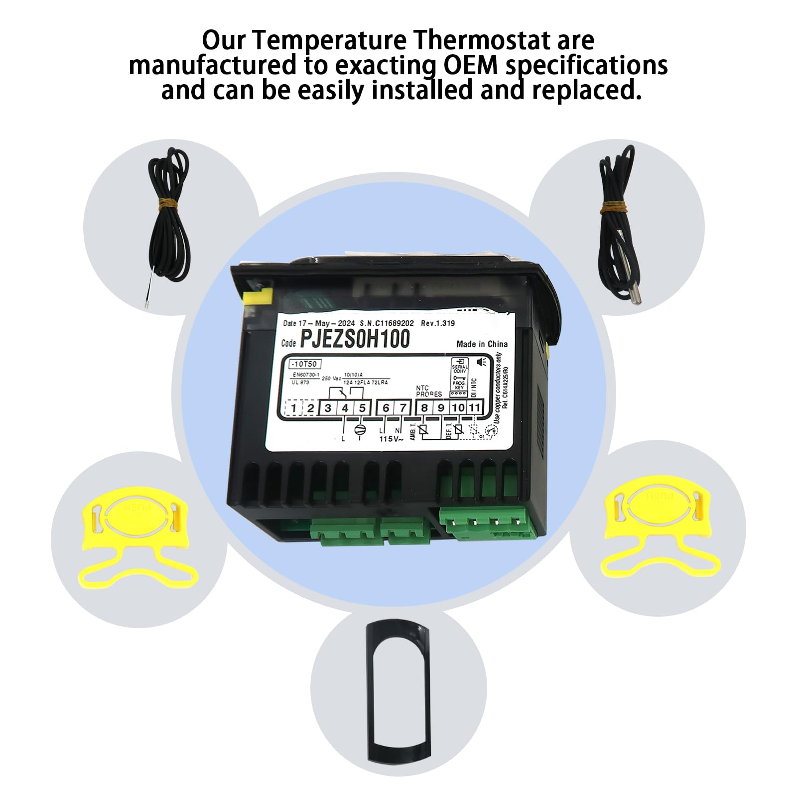 PJEZS0H100 Digital Temperature Controller | Compatible With Carel & Refrigerators | Includes 2 Sensor Probes | 115V