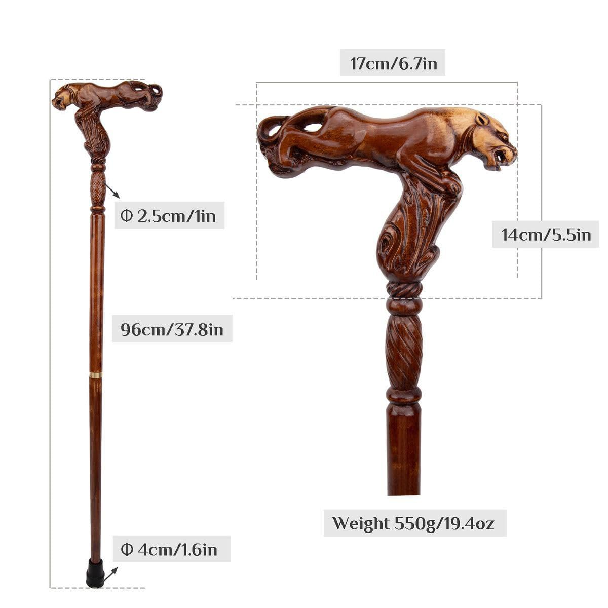 Bastone da passeggio in legno, intagliato a mano | alta qualità, per uomo e donna, per anziani, ergonomici, in legno massello naturale, di fascia alta, adatti per regali