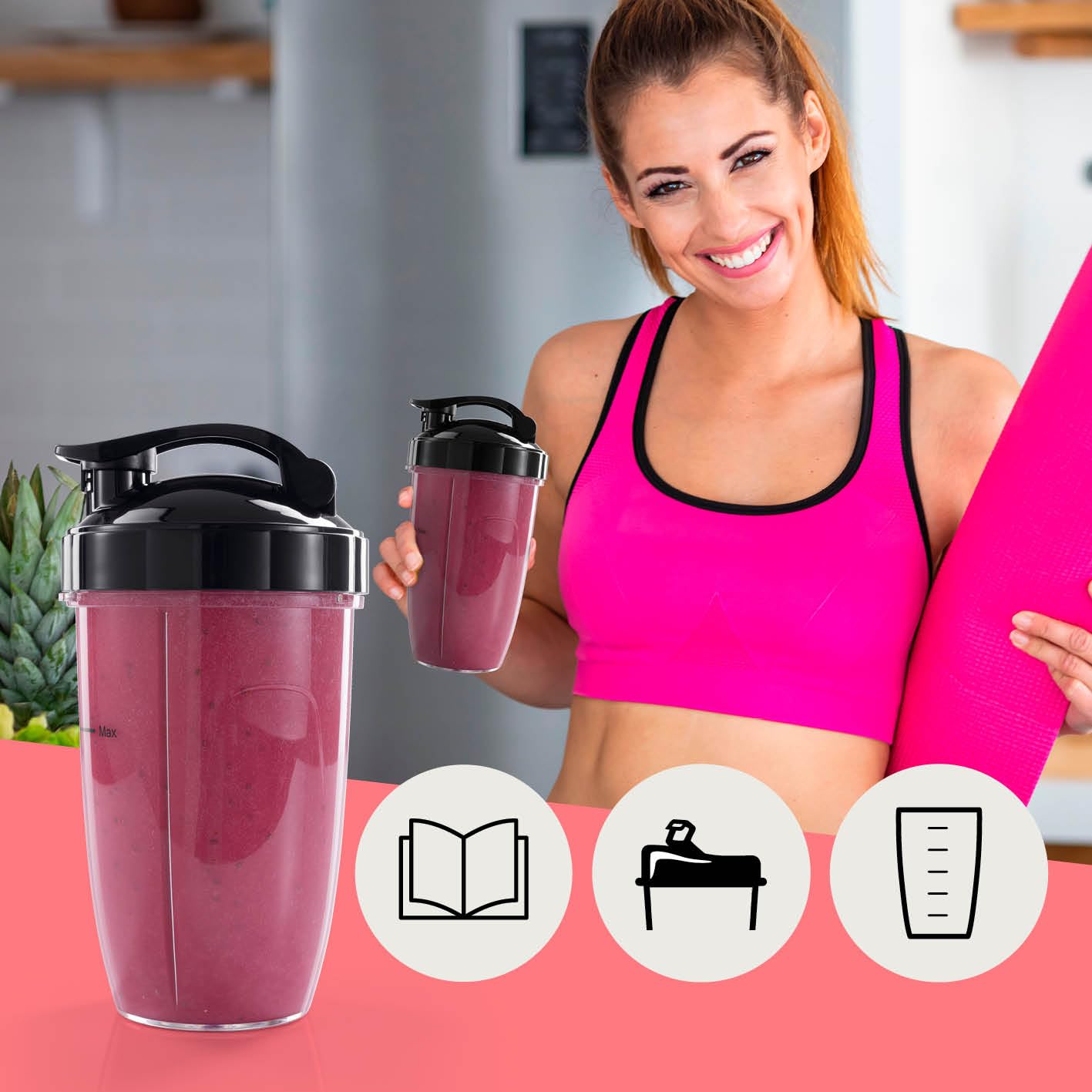 GOURMETmaxx Nutrition Mixer 1000 Watt | Smoothie Maker con coperchio to go | Frullatore con bicchiere e coperchio salvafreschezza – ideale per conservare | Frullatore con set di accessori L per