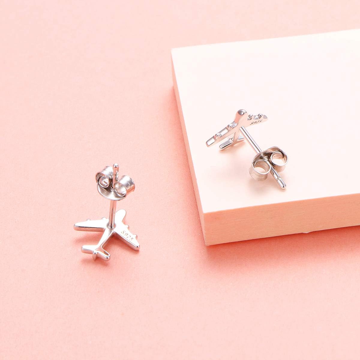 Women Earrings 925 Sterling Silver Football/Airplane/Apple/Animal Dainty Stud Earrings Birthday Gifts