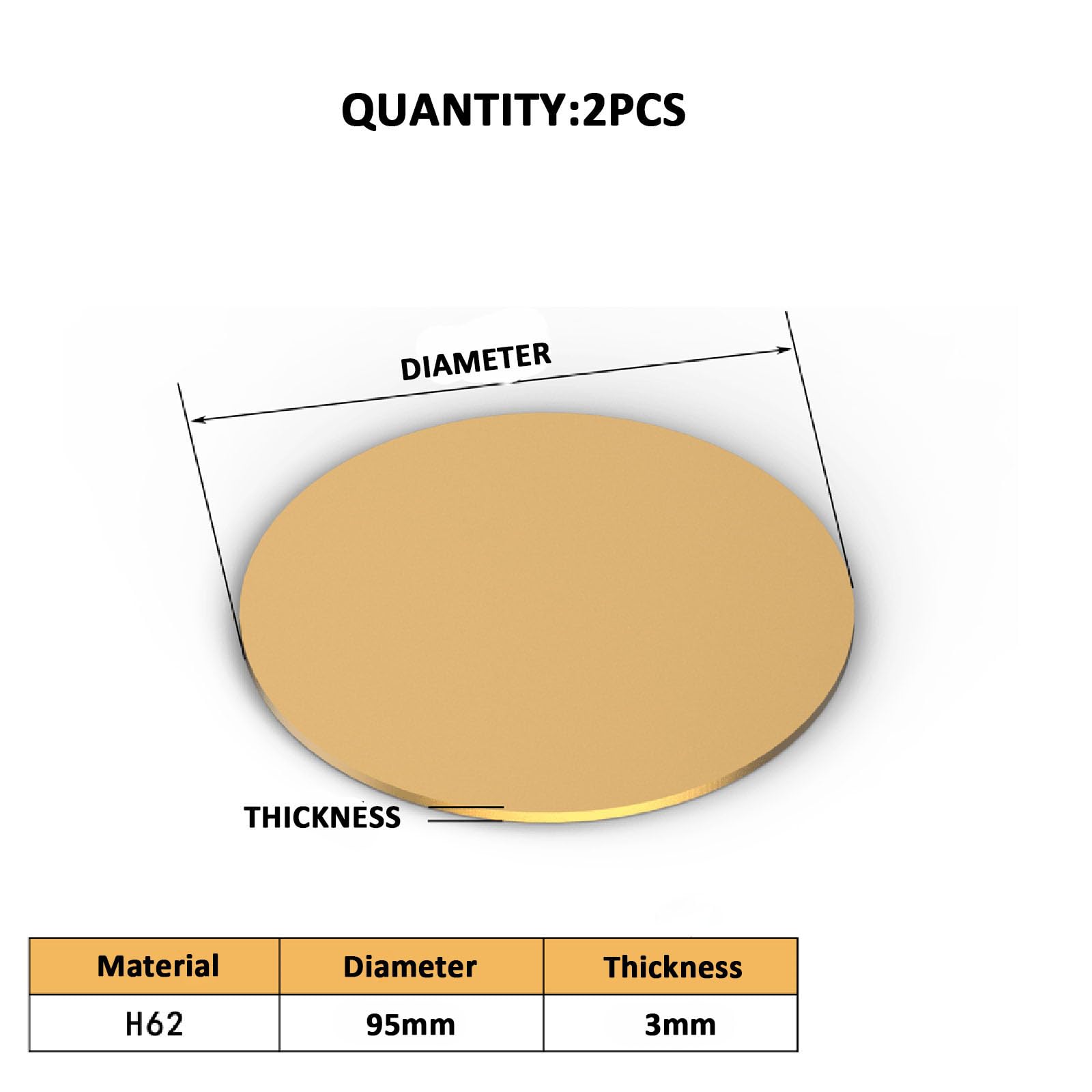 COYOUCO 2 Pcs Brass Round Plates Thickness 3mm Diameter from 15mm-300mm Brass Disc Suitable for Crafts, Models, and Repairs,95mm