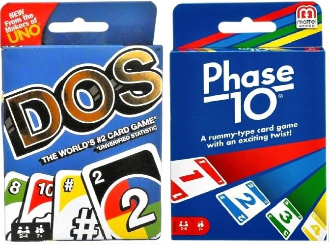 Mattel Dos and Phase 10 Card Game, Combo Pack of 2