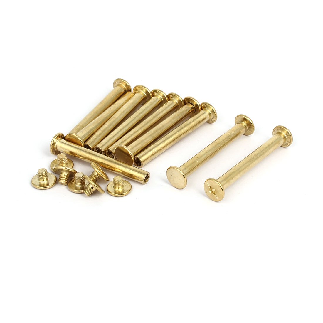 Sourcing Map Sourcingmap M5x40mm Brass Plated Phillips Cap Binding Chicago Screws Posts Nuts 10Pcs
