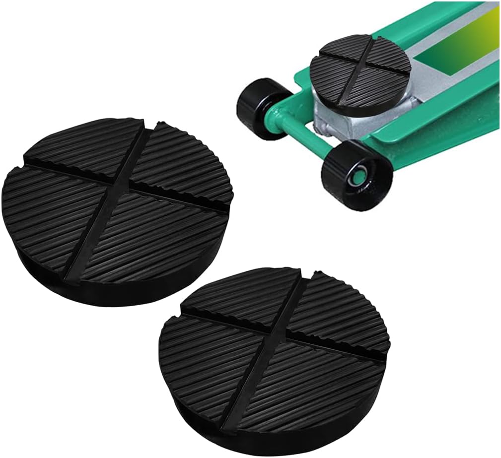 Universal Floor Jack Rubber Pad, Jack Pad Adapter Pinch with Cross Groove Design, Weld Side Frame Rail Protector Puck, Slotted Jack Stands Disk, Auto Accessories Fit for Most Cars (2)