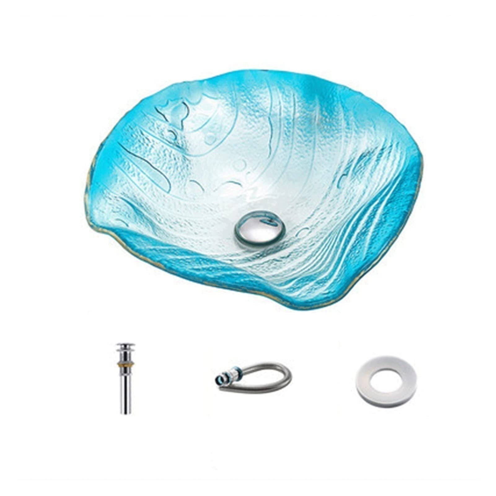 Aderfetbi B Athroom Sink Athroom Countertop Sink Tempered Glass Hand Painted Waterfall Spout Asin Vessel Lue(B)
