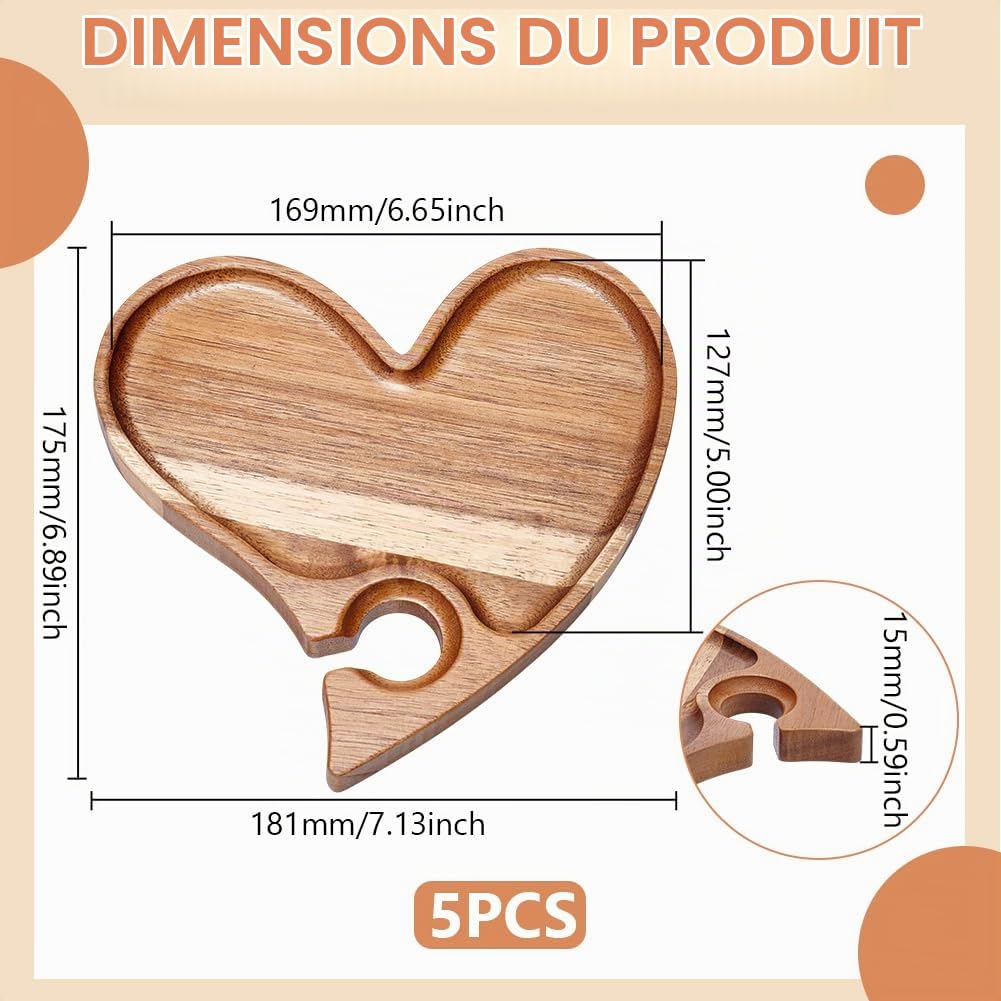 UNICRAFTALE 5 Plateaux Cœur Apéritif Vin Planches Charcuterie Bois Plateau Fromage Cocktail Cadeaux Mariage