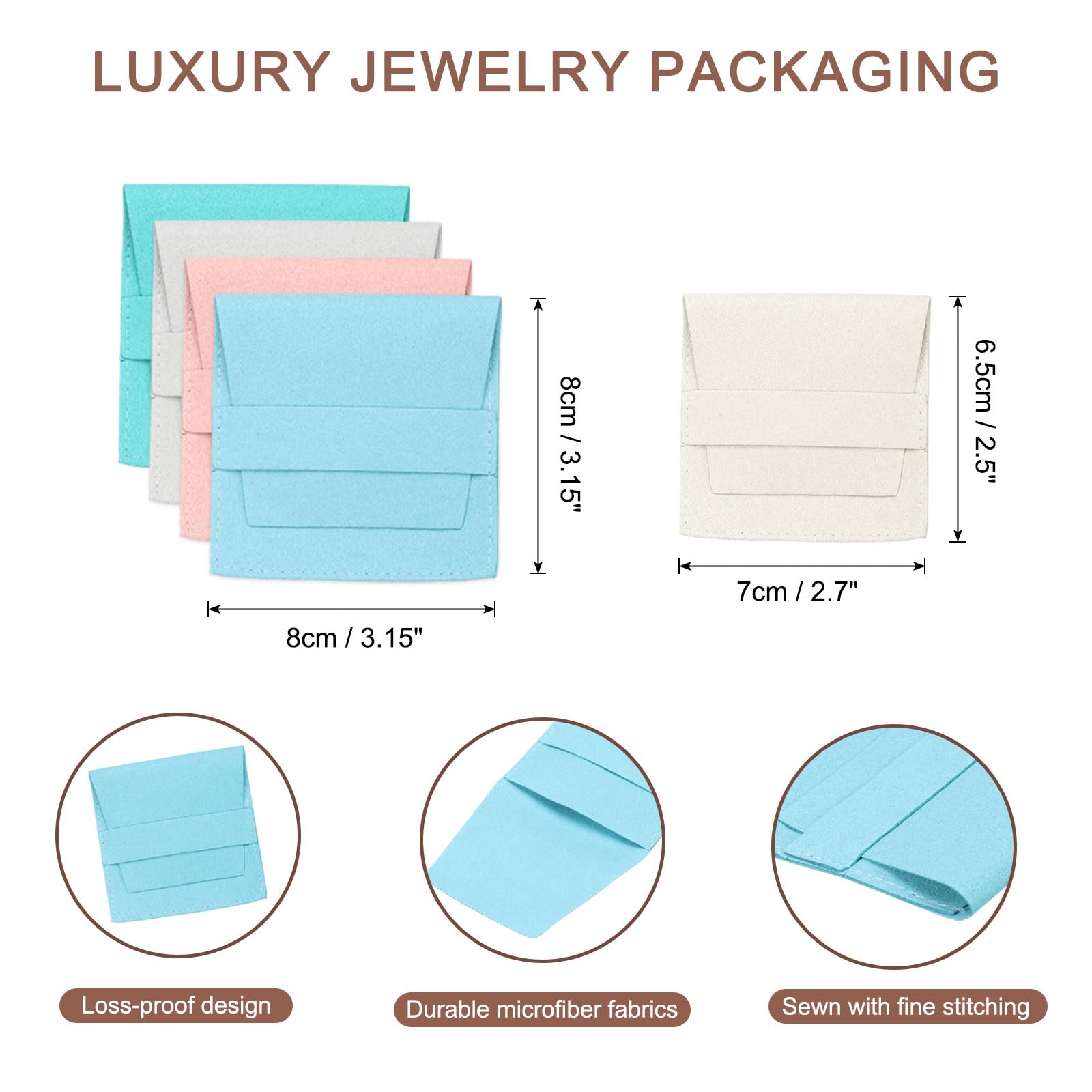PATIKIL 10 Bustine Portagioielli In Velluto Beige 8x8cm – Morbide Sacchettine Con Bottone A Pressione Per Collane, Orecchini, Anelli E Orologi - 2