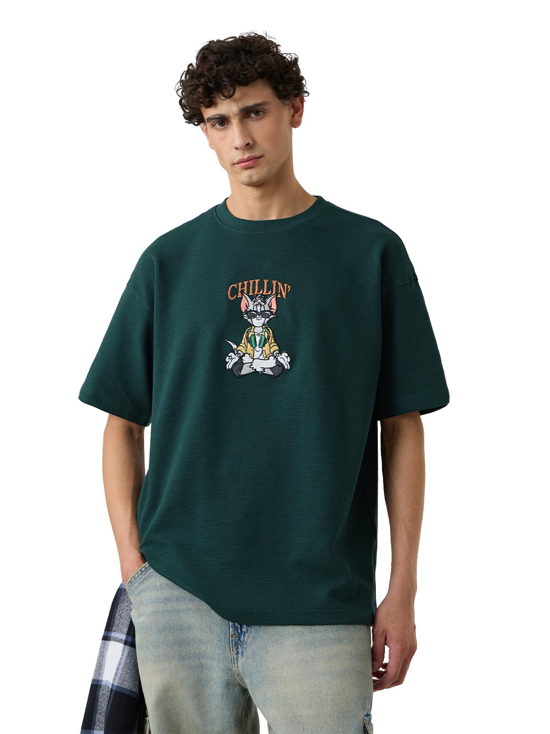 T-shirt Tom & Jerry anti-déformation en coton vert oversize