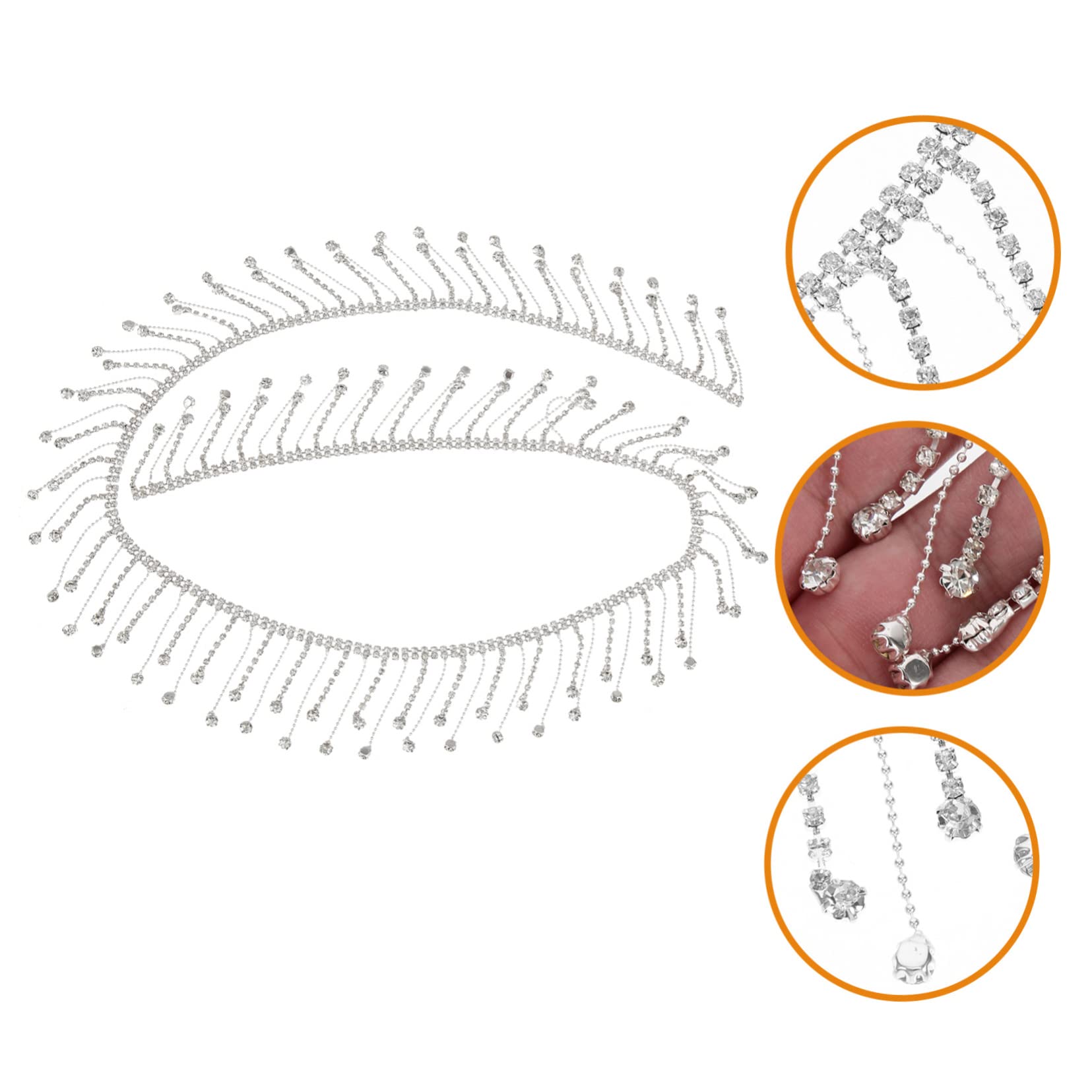 jojofuny 3 Stück Rhinestone Quaste Kette Diy Strassband für Kleidung und Accessoires Breiter Silberner Glitzerfransenbesatz für Hochzeiten Partys und Kreative Projekte