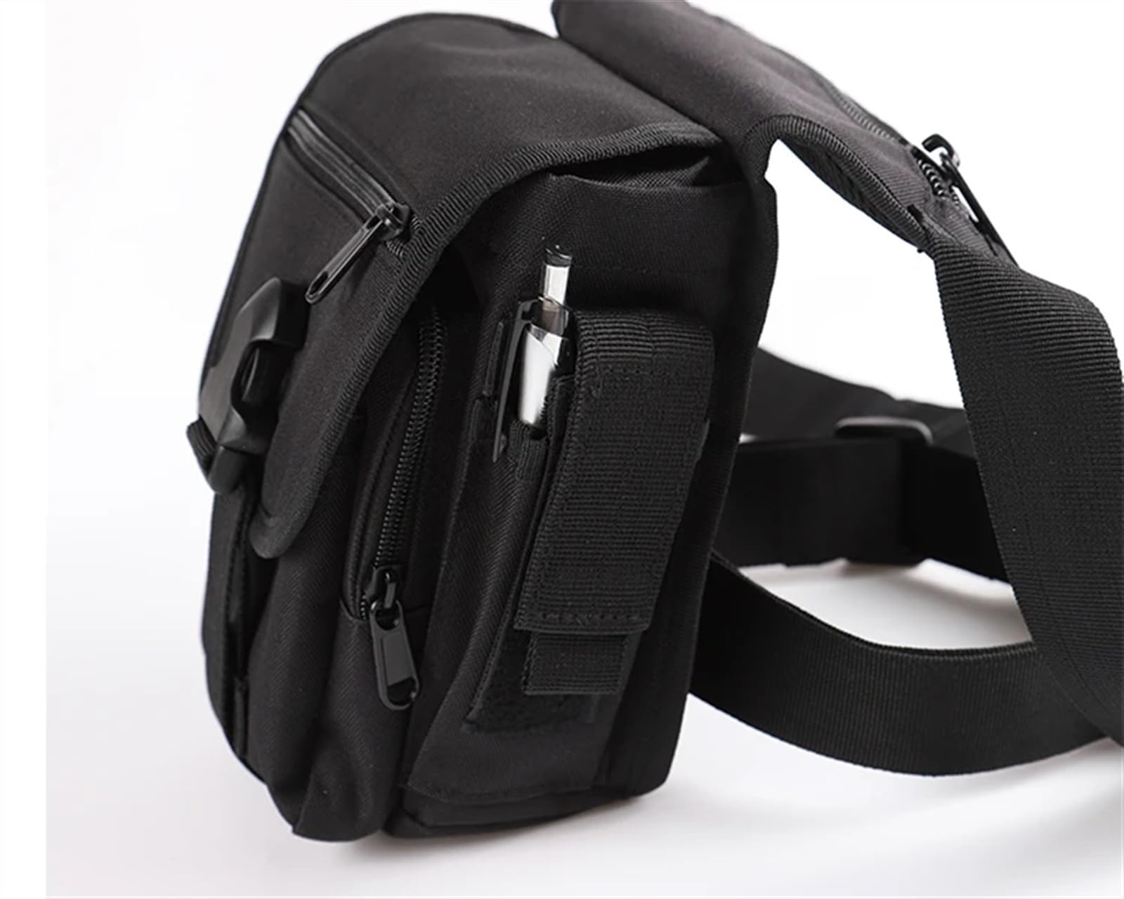 Sacoche de Jambe Moto Hommes Toile Goutte Jambe Sac Noir Taille décontracté Ceinture Hanche Bum Moto Messager Sacs à bandoulière