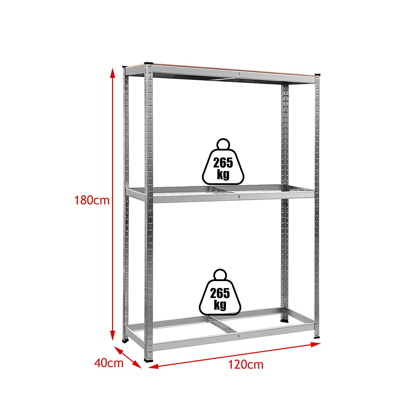Scaffale Porta Gomme Per Garage A 3 Ripiani - Portata 265 Kg Per Ripiano, Acciaio Zincato, 180x40x120 Cm - Foto 12