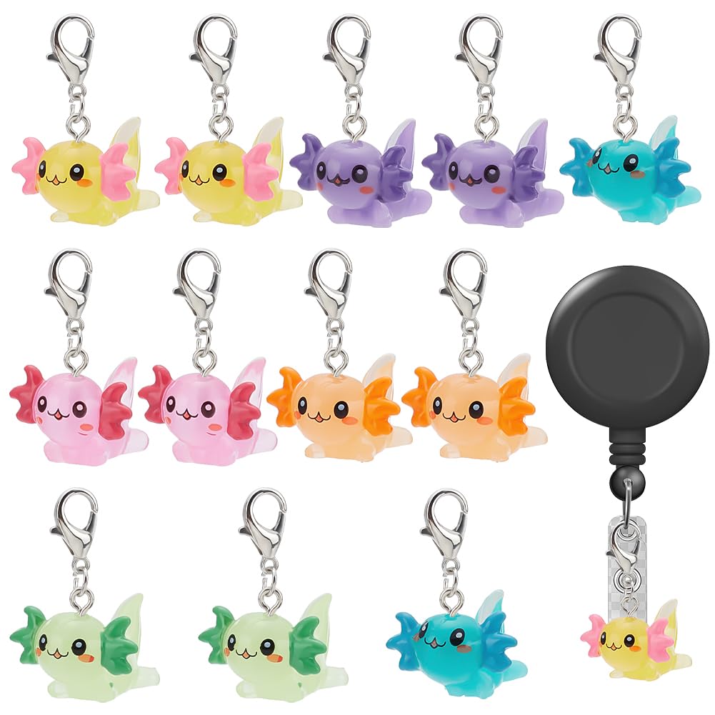 WEBEEDY 12 Pieces Badge Reel Charm for Student Nurse Teacher, Axolotl Badge Holder Charms for ID Card Name Tag Badge Holder Badge Buddy Office School Graduation Supplies, 6 Colors