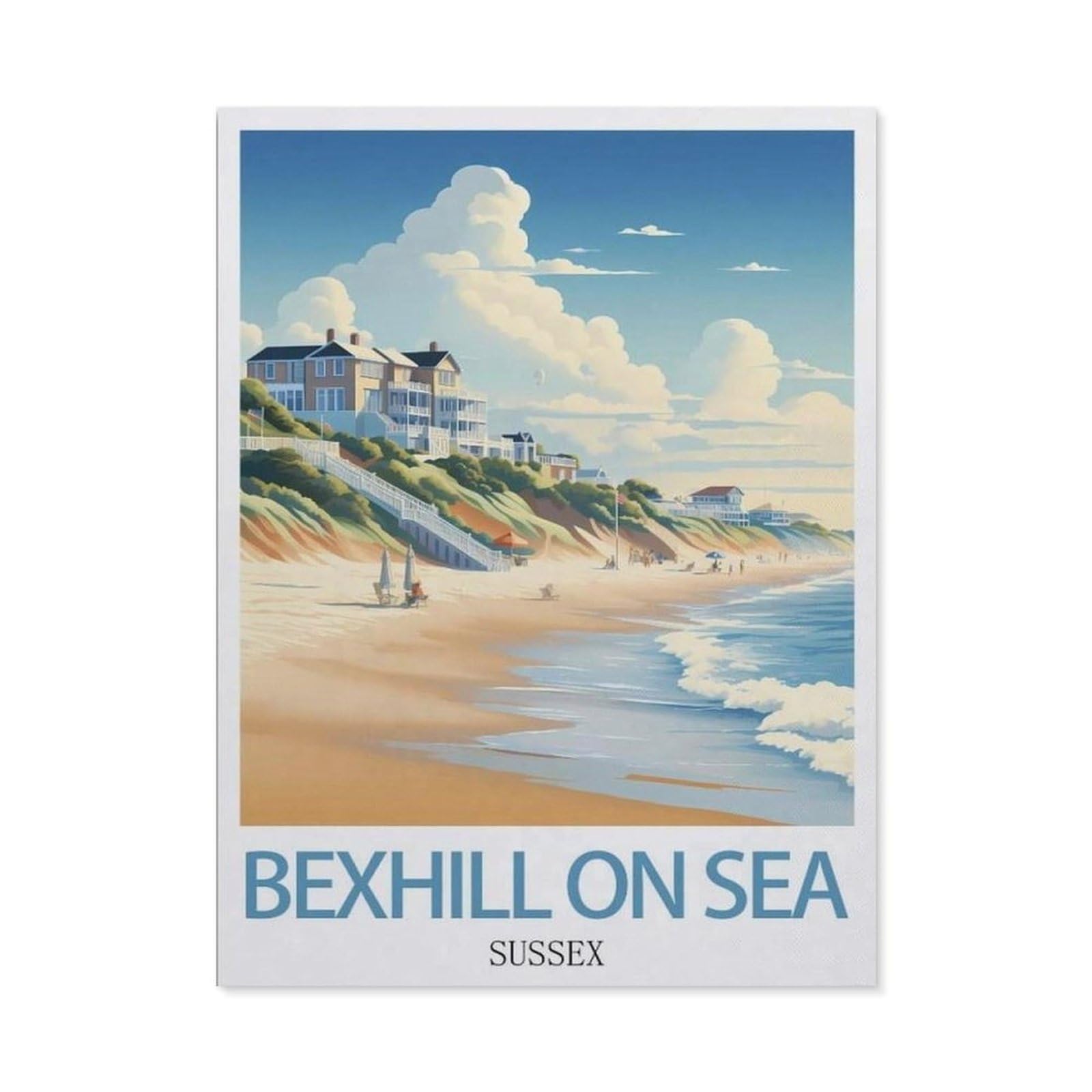 Beayodkp （30 X 40 Cm/11.81 X 15.74 Inches） Bexhill-On-Sea Sussex Vintage Travel Poster，Diamond Painting Kits For Adults - 5D Diamond Painting Kit Full Drill, Diamond Art Kits For Home Wall Decor-Cf28