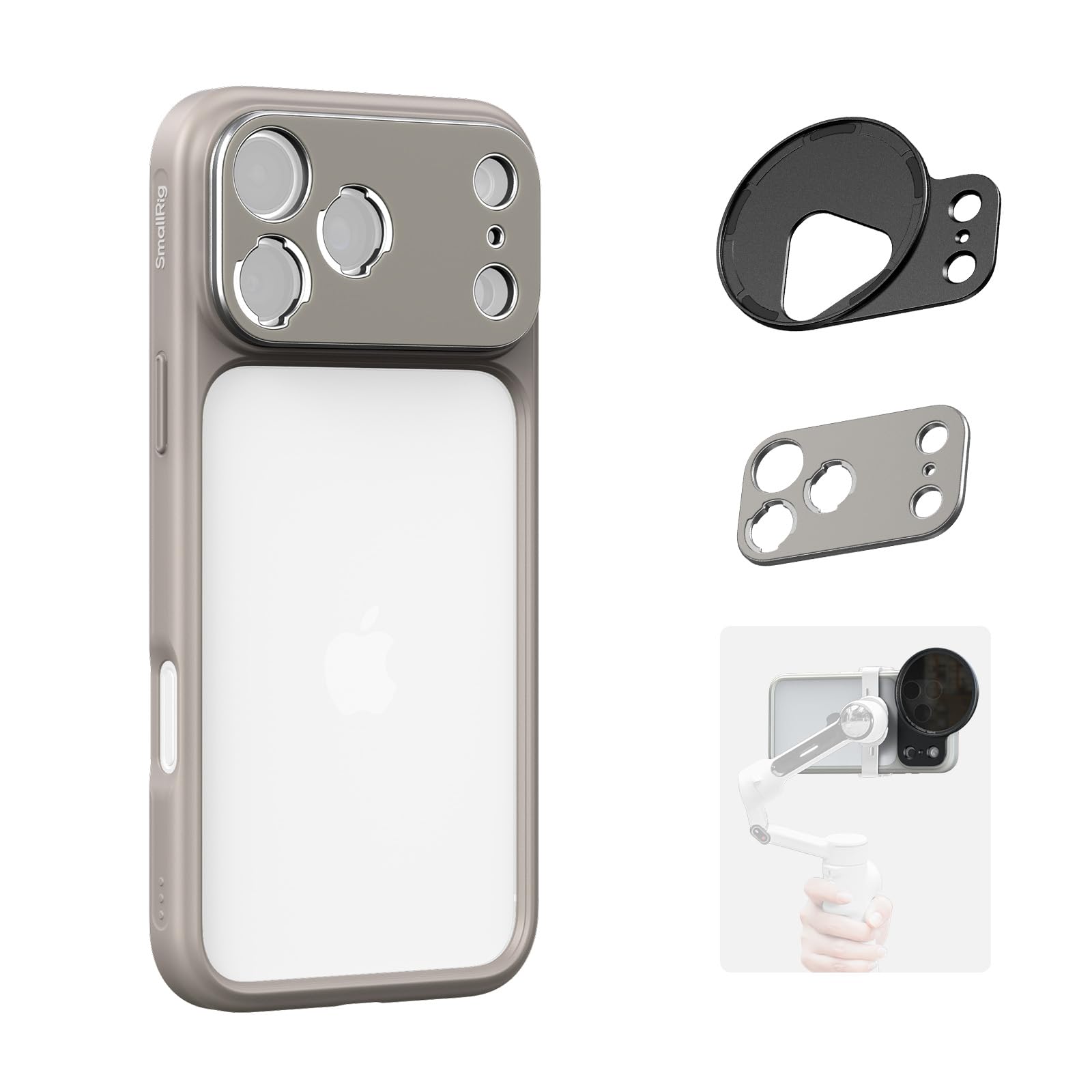 SMALLRIG Funda Bumper para iPhone 17 Pro MAX, Diseño Trasero Hueco con Placa de Lentes, Adaptador 67mm, Compatible con Gimbal, para dji, para Insta360, Gris - 5794