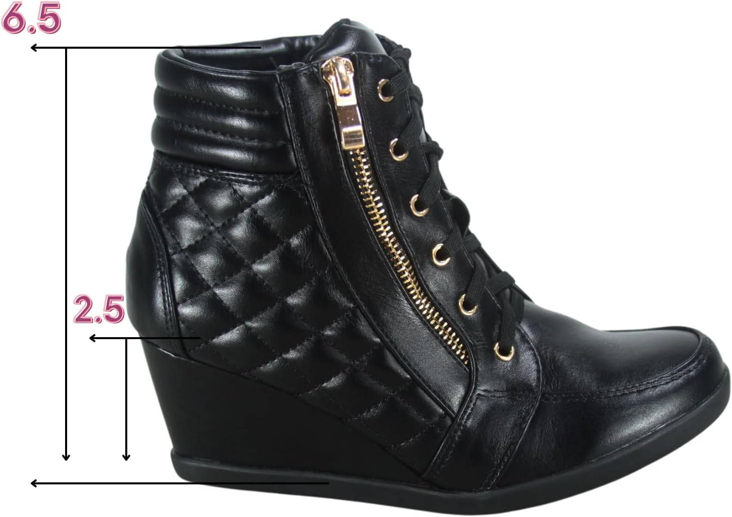 Forever Link Women's Fashion High Top Lace Up Wedge Sneaker Shoes Peggy-64 Black Pu 7 - Image 2