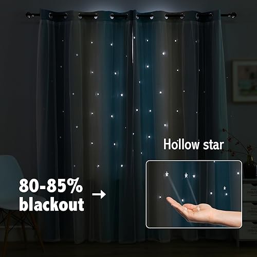 Miniatura 2 de Anytime Cortinas opacas con estrellas de ensueño para habitaciones de niños, cortina de princesa para ventana de dormitorio de hija, dormitorio
