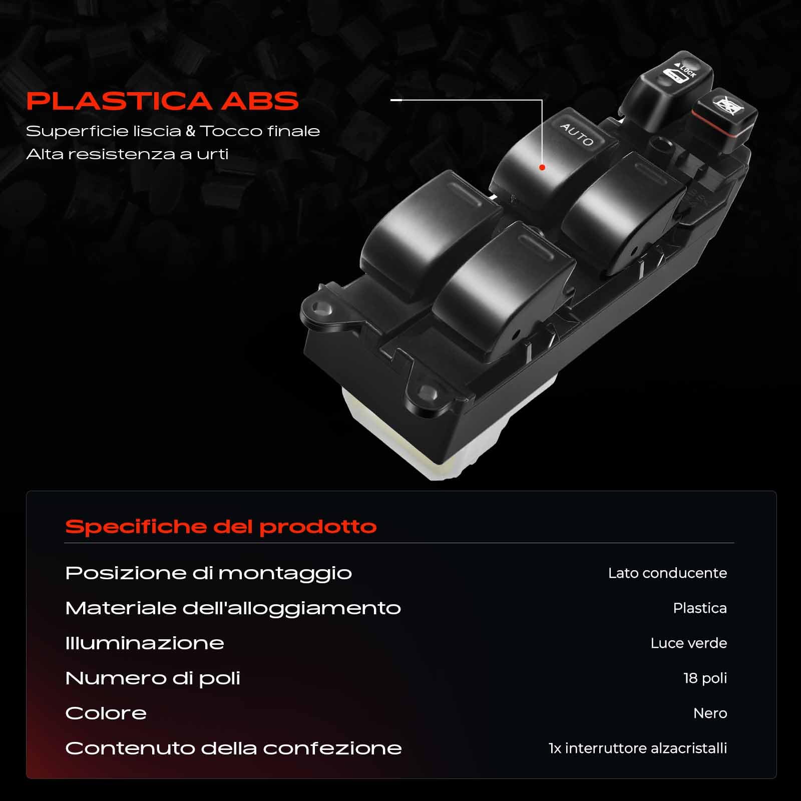 Interruttore alzacristalli anteriore sinistro per 4 II A2 Sienna GSL2, MCL2 Sienna L2 1.8L-3.5L 2000-2010 84820-12480