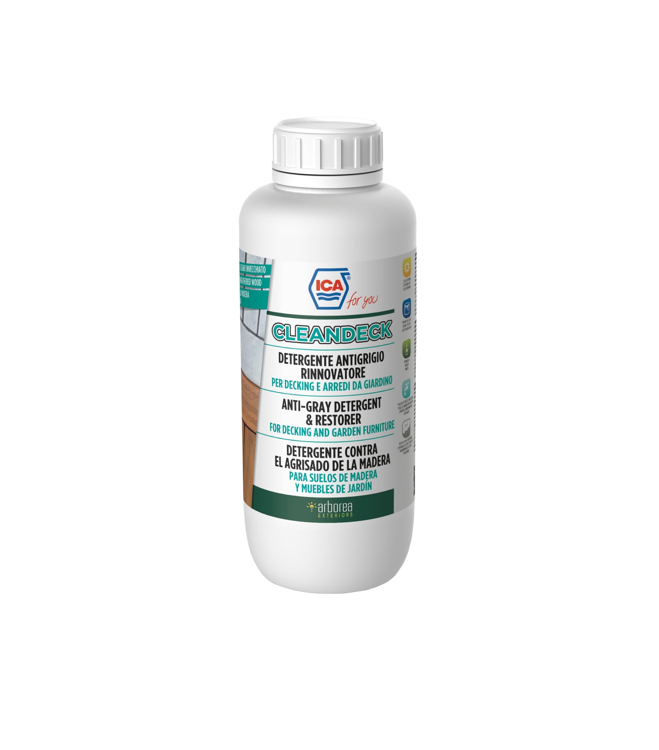 Ica For You Cleandeck Detergente Rinnovatore Antigrigio per Decking Trasparente 1 L