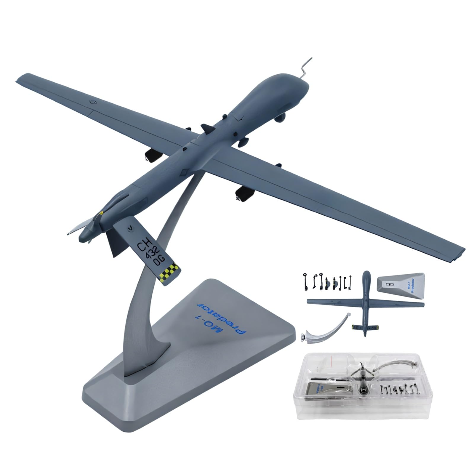 Model wojskowego drona MQ-1 w skali 1:72, odlewany z dużą dbałością o szczegóły, z obrotowymi śmigłami, zdejmowaną podstawką na broń, kolekcjonerski prezent dla entuzjastów wojskowości