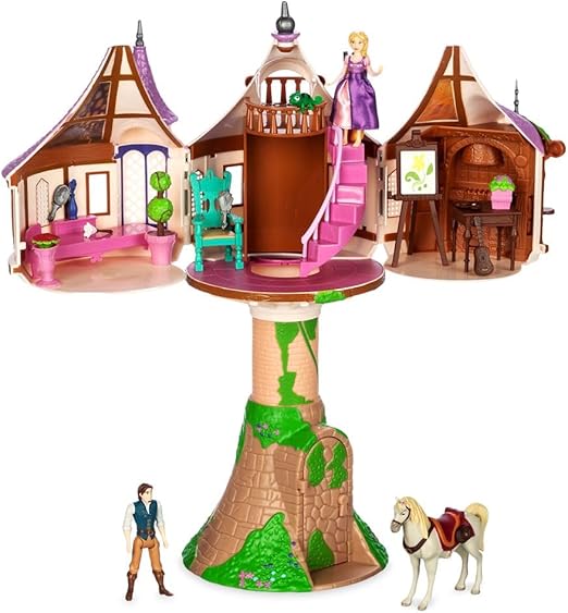 Disney Store Action Toys Rapunzel Tower Playset - 19-Piece Tangled Play Set with Rapunzel, Flynn & More Princess Toys- Includes Tower Apartment, Sculpted Figures & Art Accessories
