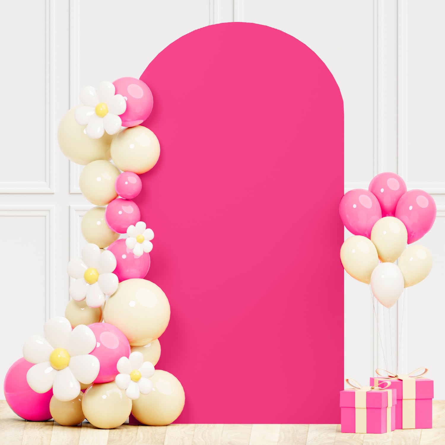 ROMANKAS 6.6ft Arch Cover Hot Pink Spandex Wedding Arch Backdrop Cover Stretch Round Top Arch Stand Cover Fuchsia Arch Covers Stretchy Backdrop