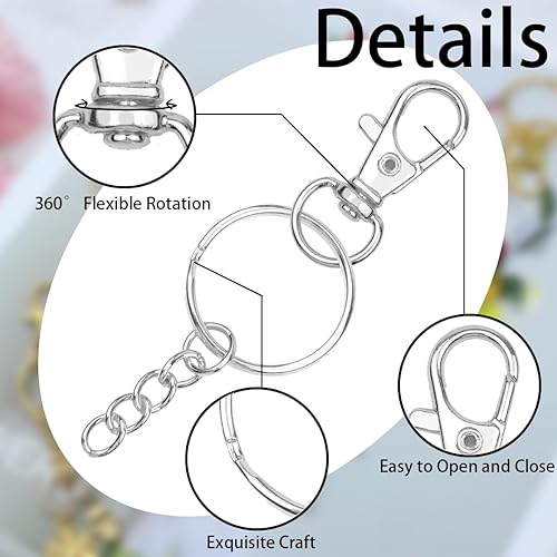 Miniatura 3 de Juego de 240 llaveros con cierre de pinza de langosta para colgar, incluye 30 cierres giratorios, 30 llaveros con anillos abiertos y 180 pines de