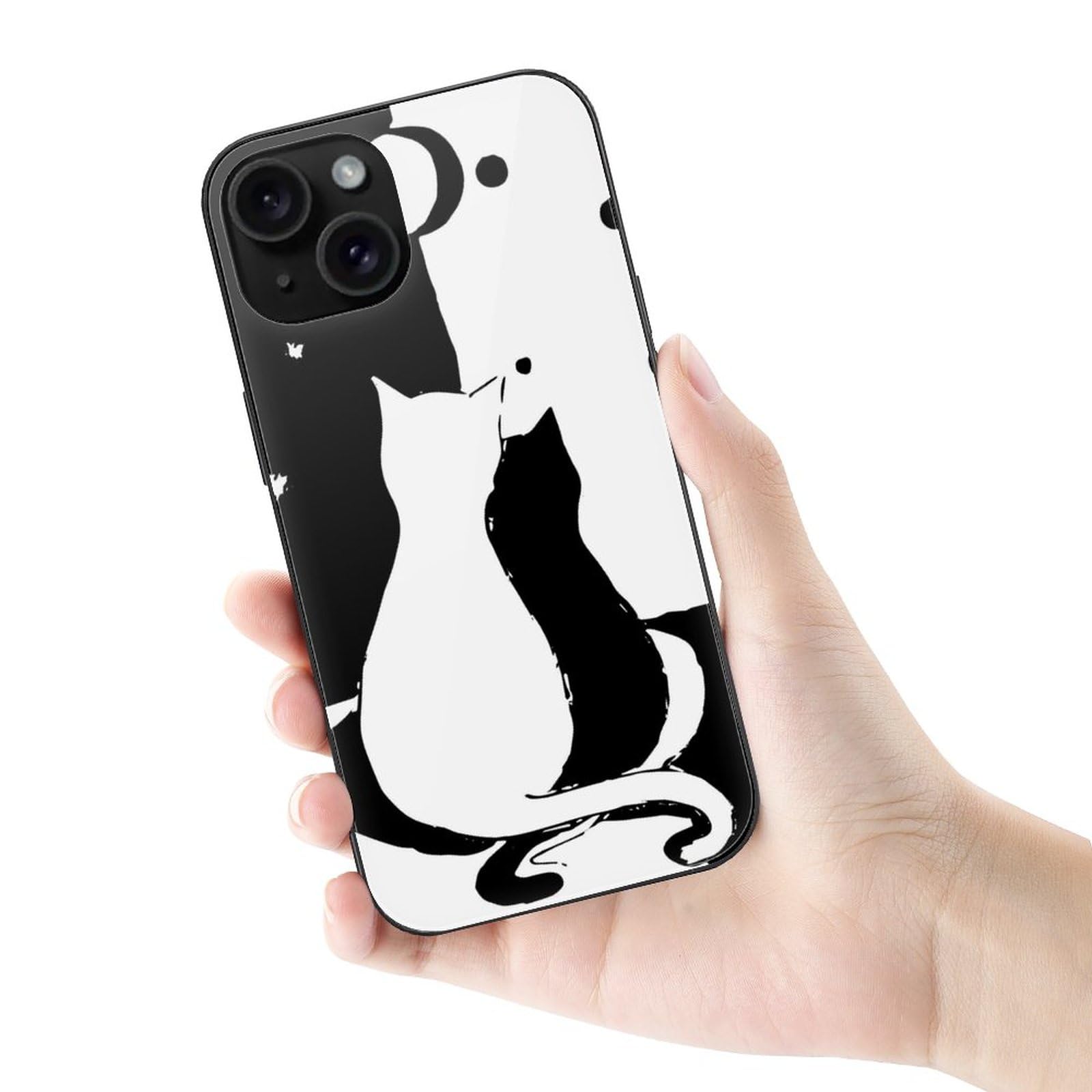 Amazon.co.jp: IPhone 15用スマホケース 黒猫と白猫 カップル 抽象画