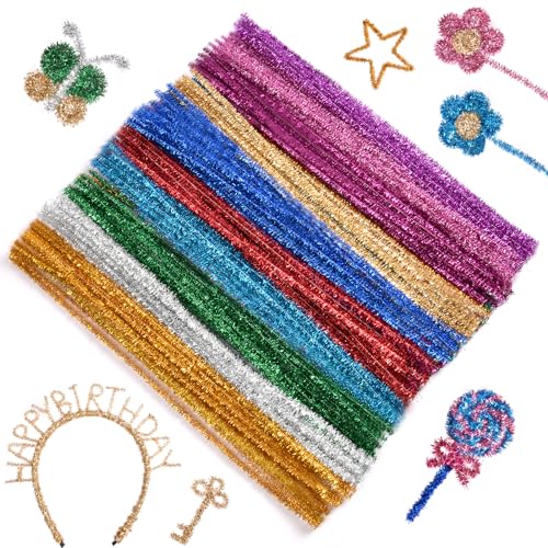 Ainiv 200PCS Pipe Cleaners for Craft 30cm Glitter 10 Color Crafting Pipe Cleaners Fuzzy Sticks Craft Supplies Chenille Stems for DIY Arts & Crafts for Creative Handmade DIY Decorations
