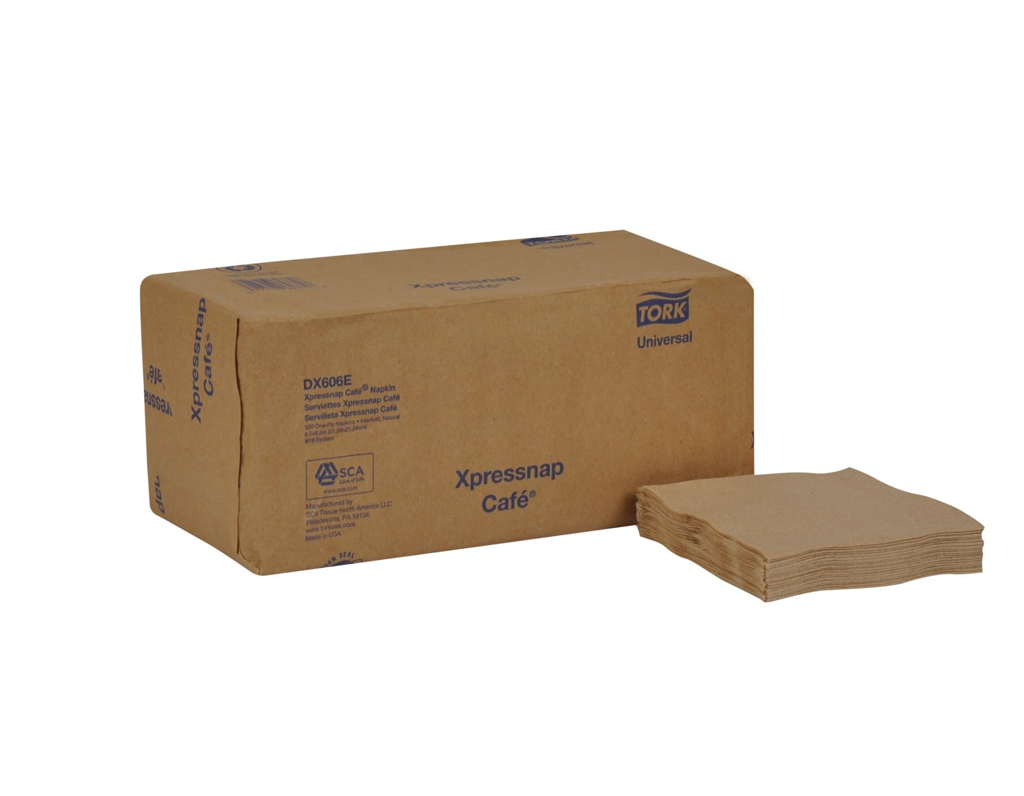 Tork DX606E Universal Xpressnap Café Dispenser Napkin, Interfold, 1-Ply, 8.5" Length x 8.5" Width, Natural, Green Seal Certified (Case of 12 Packs, 500 per Pack, 6,000 Napkins)