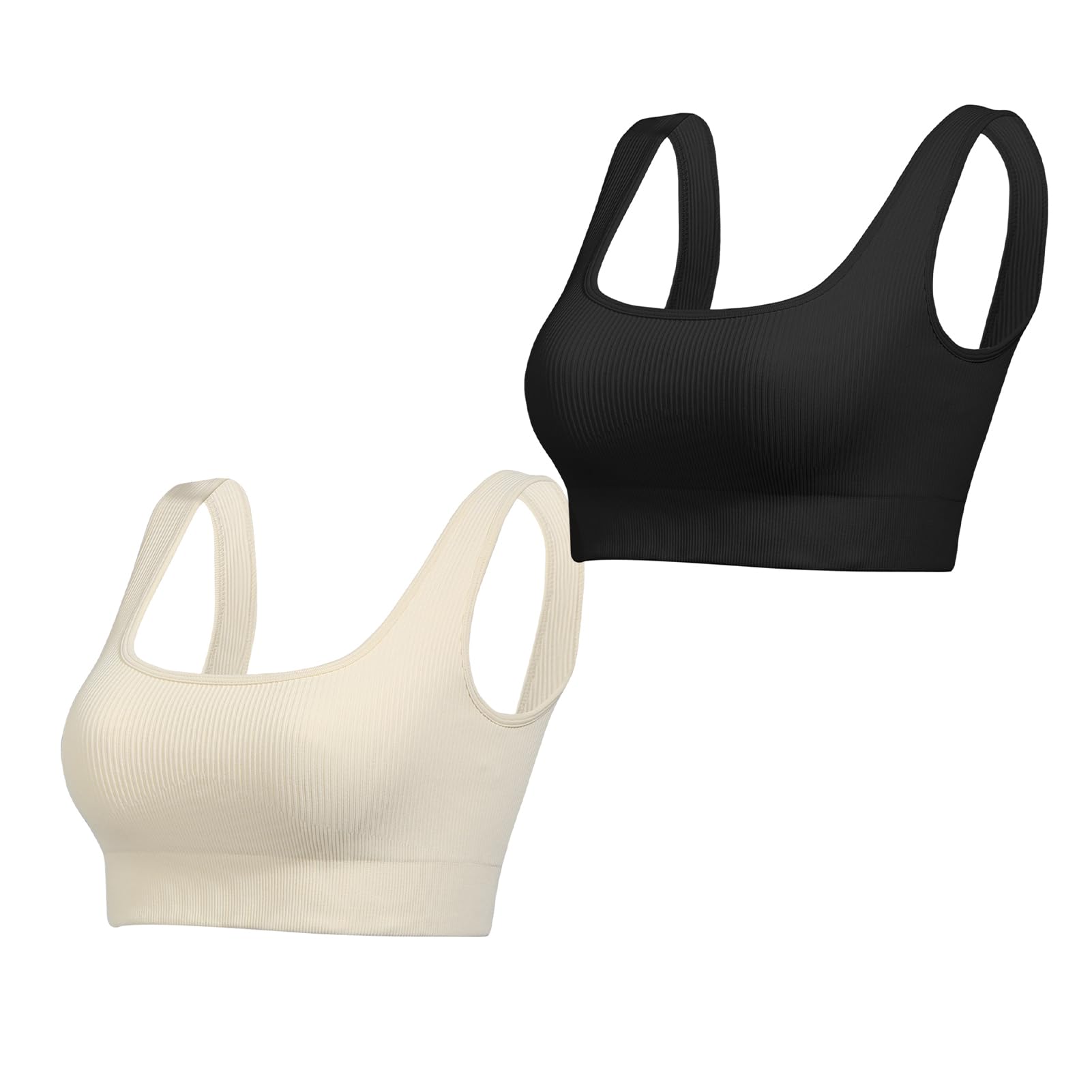 Lemef Soutien-Gorge de Sport pour Femme à col carré côtelé sans Couture Soutien Moyen débardeur d'entraînement sans Rembourrage