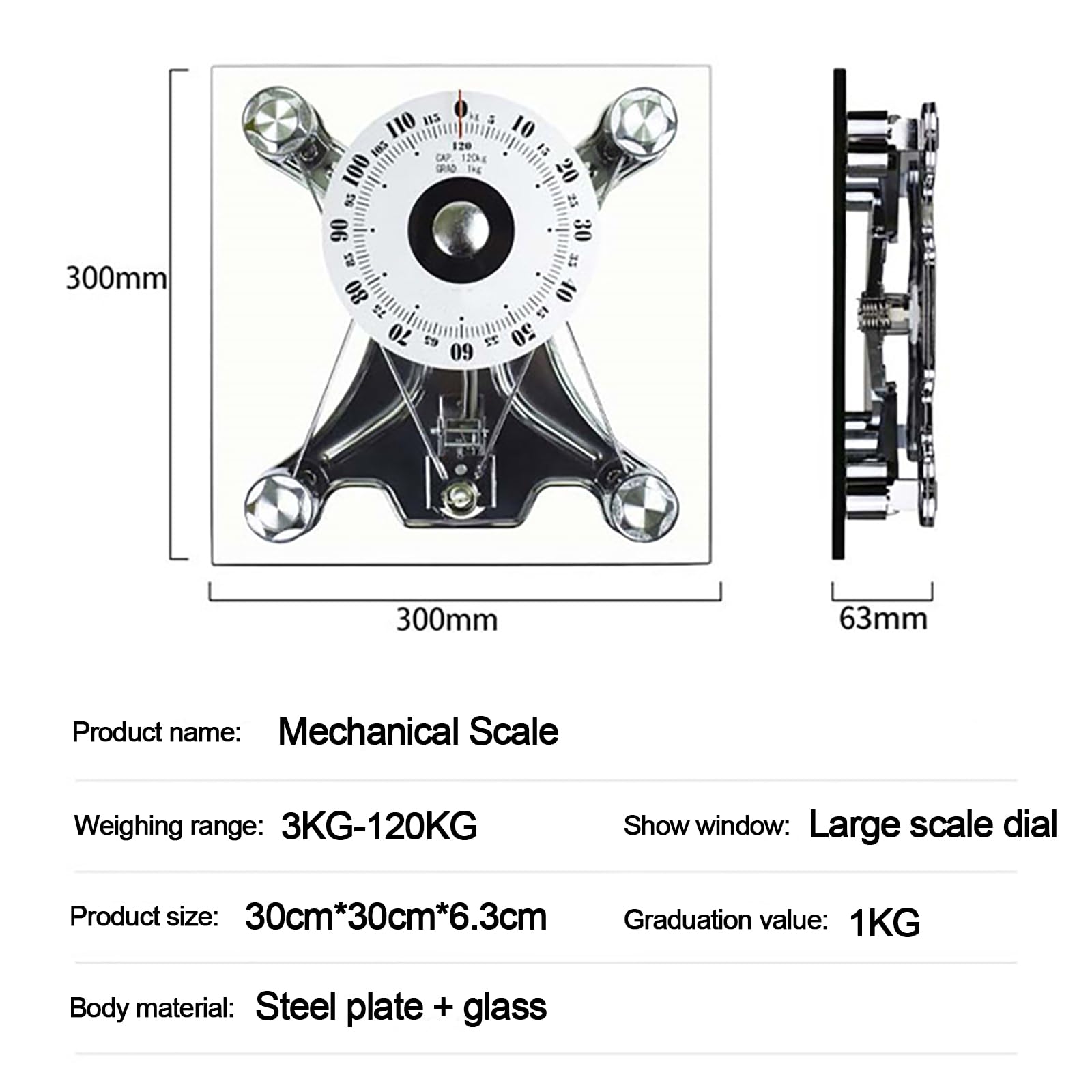 Báscula Mecánica, Báscula De Baño Analógica Profesional, Báscula Corporal 120kg, Esfera Grande 155mm, Vidrio Templado Redondo/cuadrado, Protección Ambiental, Para Hoteles, Gimnasios, Hogares, Square