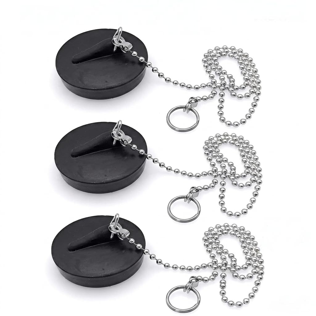 3 Pack Bath Plug with Chain – Universal Sink Stopper Set