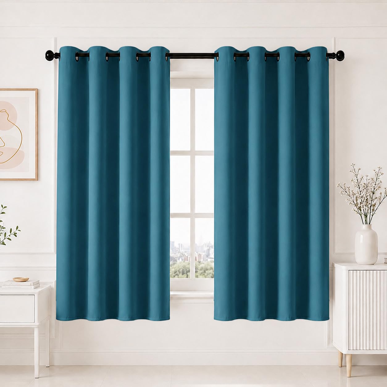 HOMEMONDE 100% True Blackout Curtains 6 Feet Long Set of 6 - Light Blocking Window Curtain, Room Privacy and Thermal Insulation Drapes with Eyelets - (72L x 46W Inch, Blue)