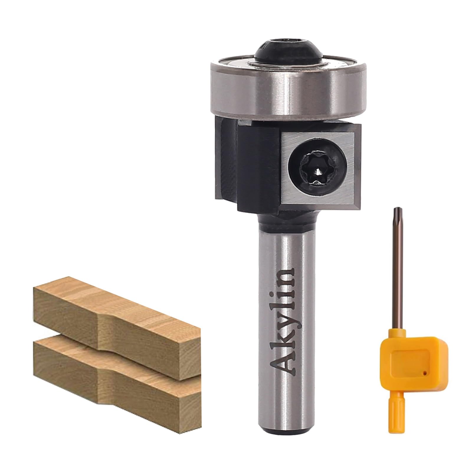 AKYLIN Wendeplatten Bündigfräser 8mm Schaft，4-seitigen Austauschbare Hartmetall Klinge， Bündigfräser Oberfräse mit Kugellager Holzfräser für Kantenbearbeitung